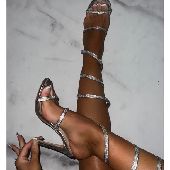 PINK BOUTIQUE Diamond Wrapped Rhinestone Sparkly Thigh High Heels Size 7.5 - Picture 1 of 7